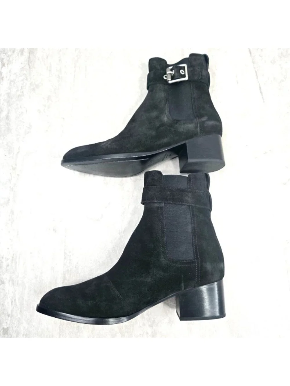 Rag & Bone Moto Boots Size 6.5 Black Suede Biker Block Heel Chelsea Ankle Bootie